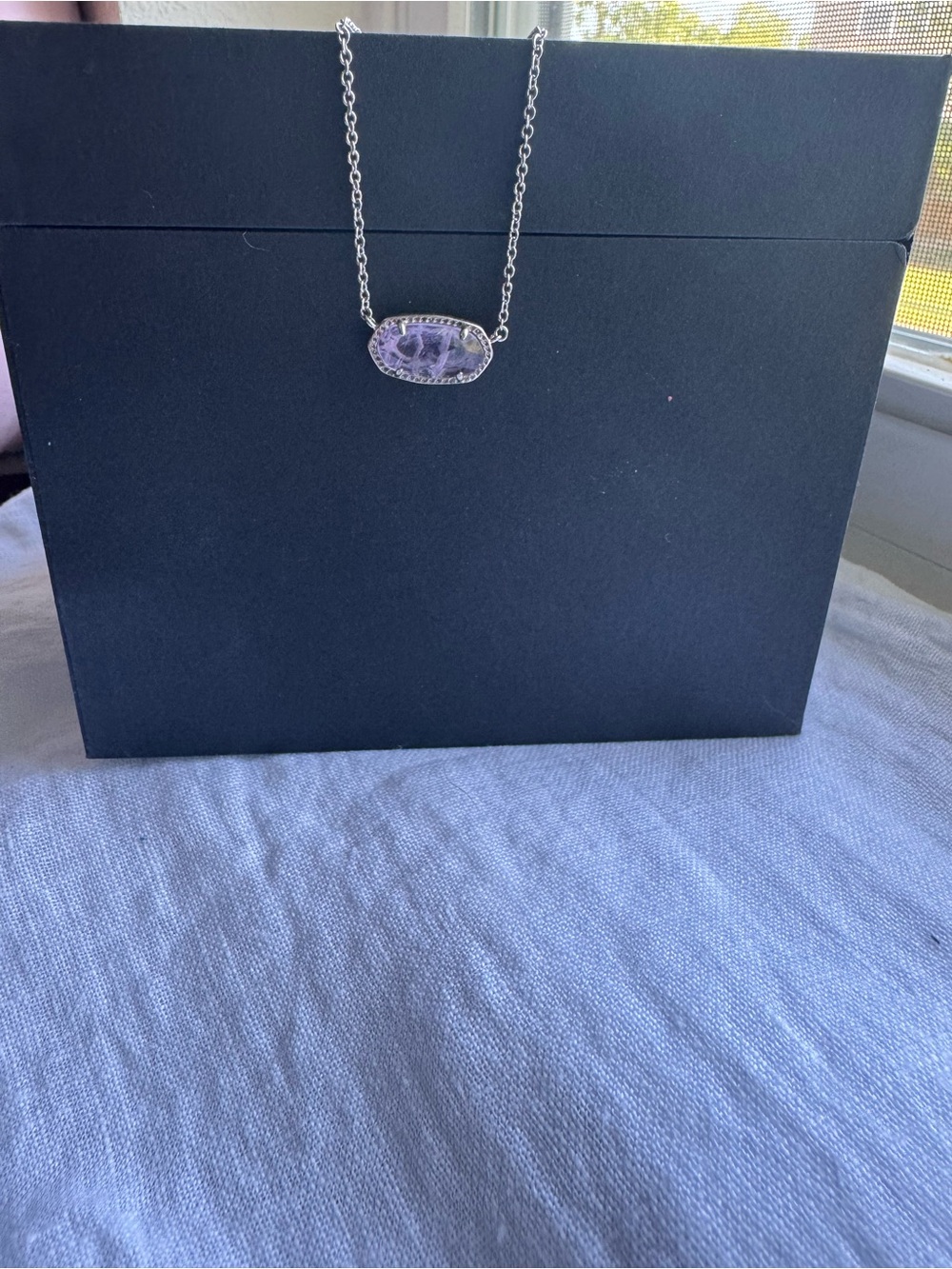 Kendra Scott Silver Necklace with Purple Stone